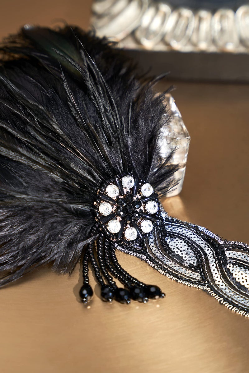 BABEYOND 1920s Flapper Headband Roaring 20s Headpiece Gatsby Ostrich Feather Headpiece with Crystal - Image 3